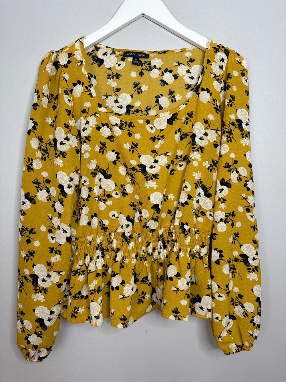 Moa Moa Mustard Yellow Floral Peplum Blouse